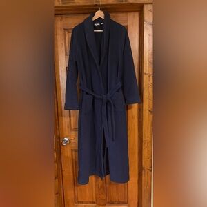 L.L. Bean Winter Fleece Robe Women’s Medium Belted Wrap-Front Pockets Navy Blue